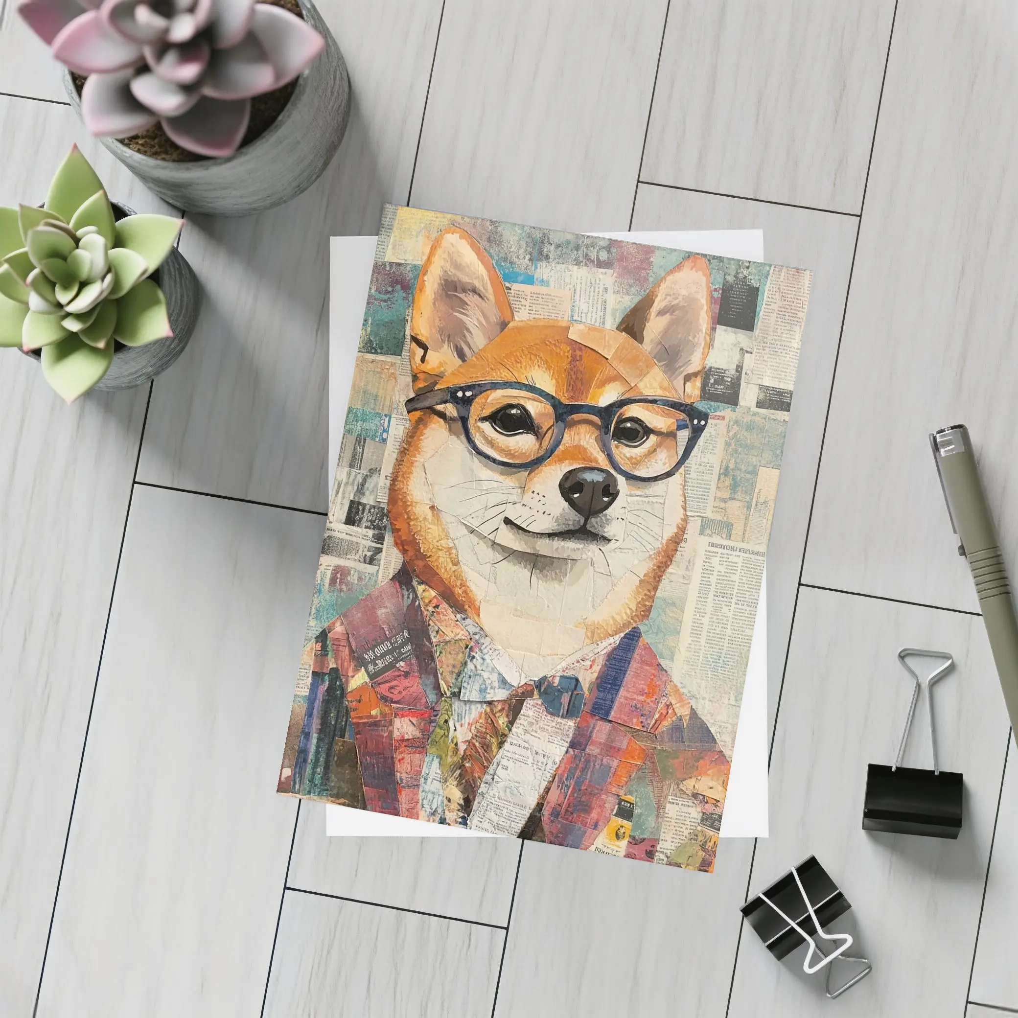 Shiba Inu Dog Collage Newspaper Background Art – Postcards