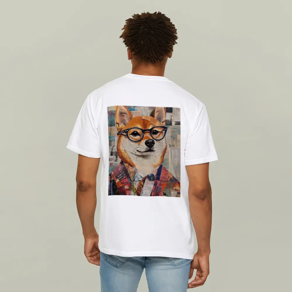 Shiba Inu Dog Collage Newspaper Background Art – T-Shirts