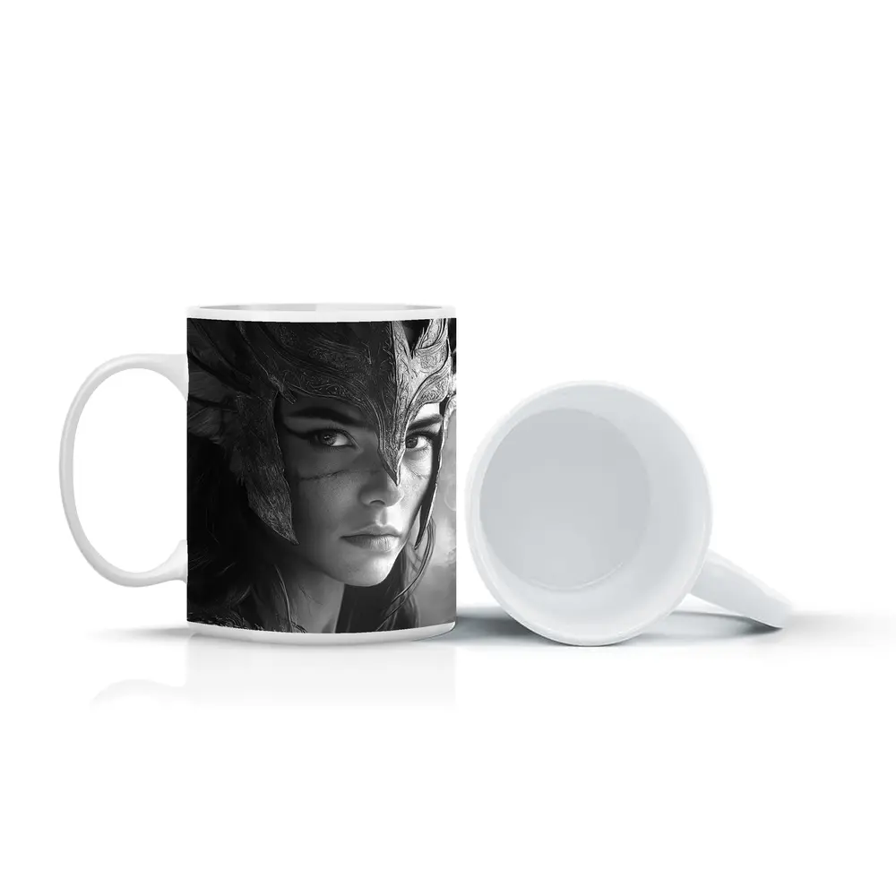 Warrior Woman Viking Helmet Black White – Mugs