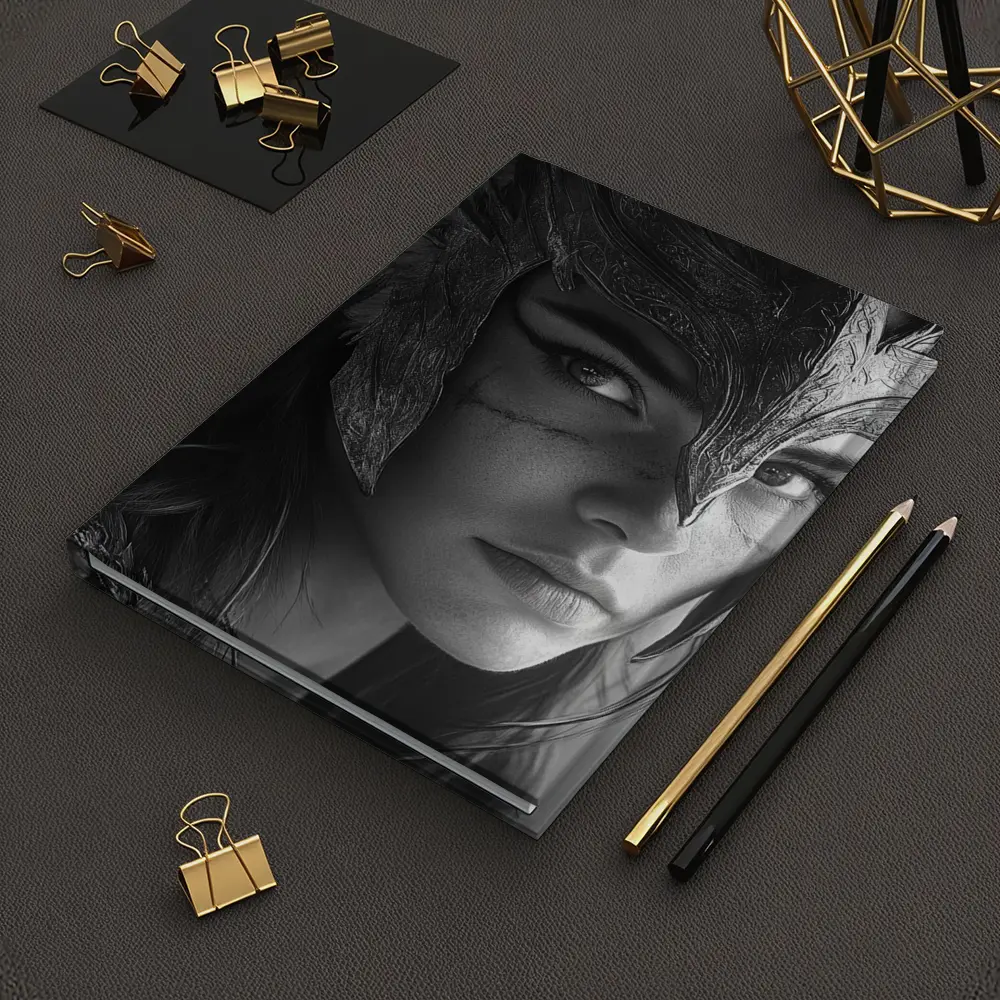 Warrior Woman Viking Helmet Black White – Notebooks
