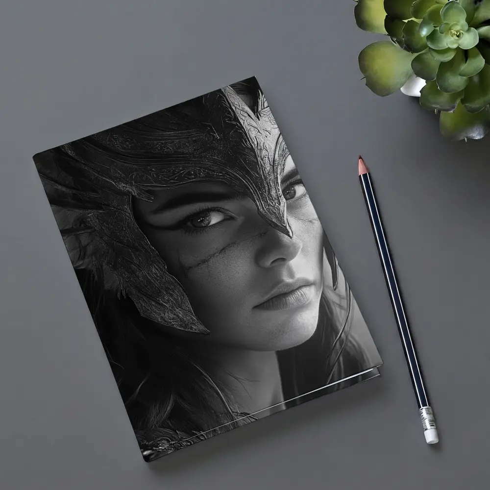 Warrior Woman Viking Helmet Black White – Notebooks