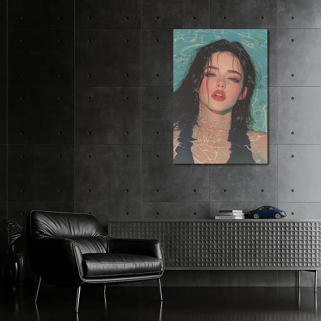 Woman Floating In Turquoise Water Illustration – Wall Art