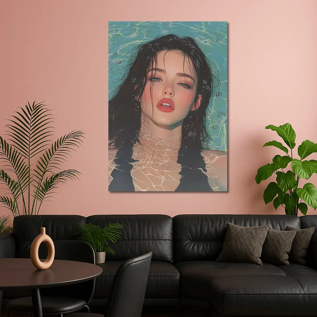 Woman Floating In Turquoise Water Illustration – Wall Art