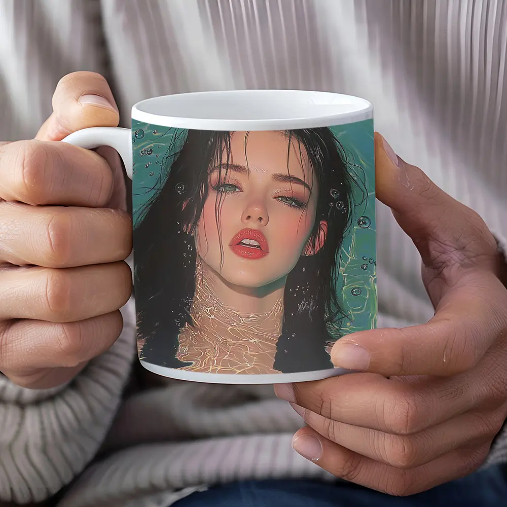 Woman Floating In Turquoise Water Illustration – Mugs