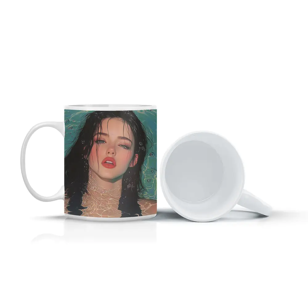 Woman Floating In Turquoise Water Illustration – Mugs