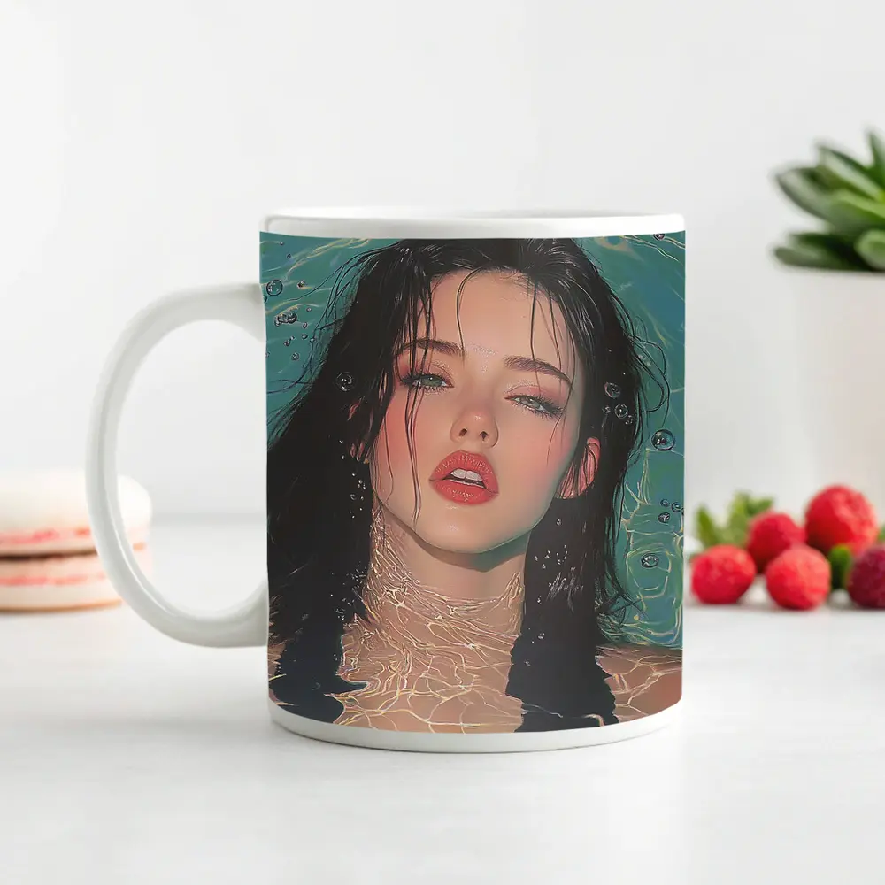 Woman Floating In Turquoise Water Illustration – Mugs