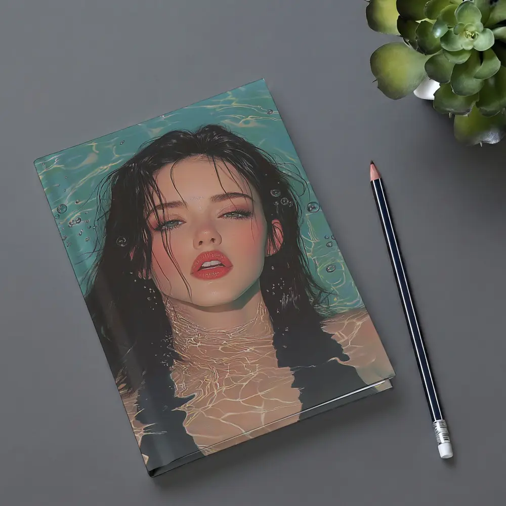 Woman Floating In Turquoise Water Illustration – Notebooks