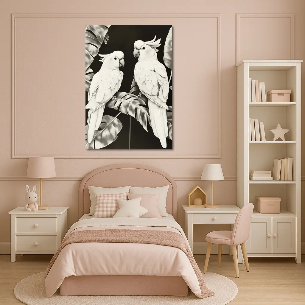Two White Cockatoos Black and White Art – Wall Art