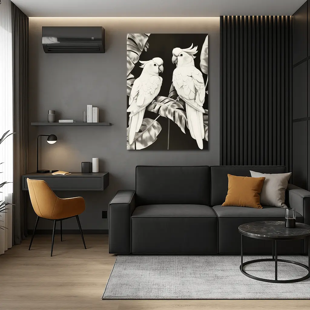 Two White Cockatoos Black and White Art – Wall Art