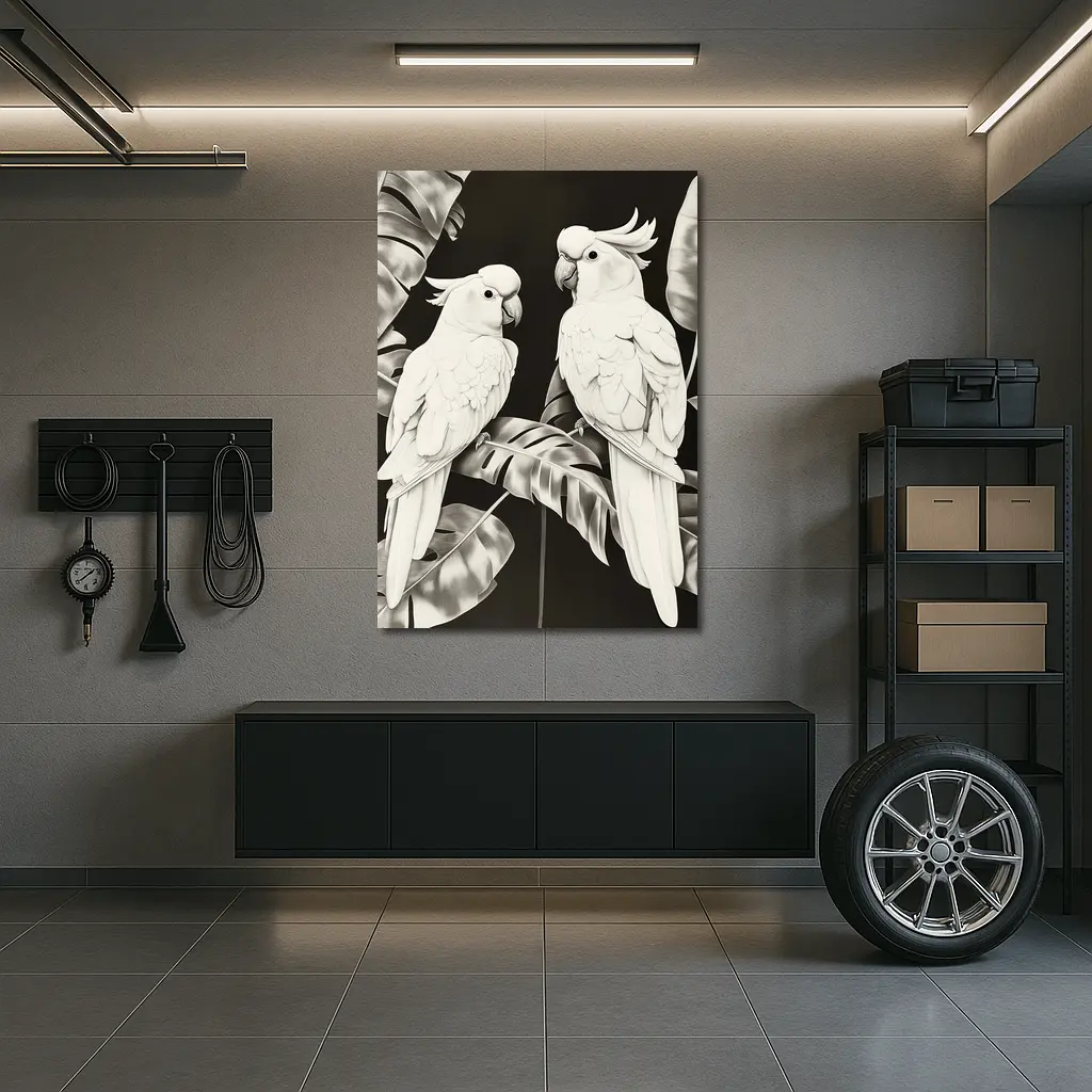 Two White Cockatoos Black and White Art – Wall Art