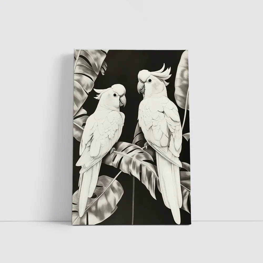 Two White Cockatoos Black and White Art – Wall Art