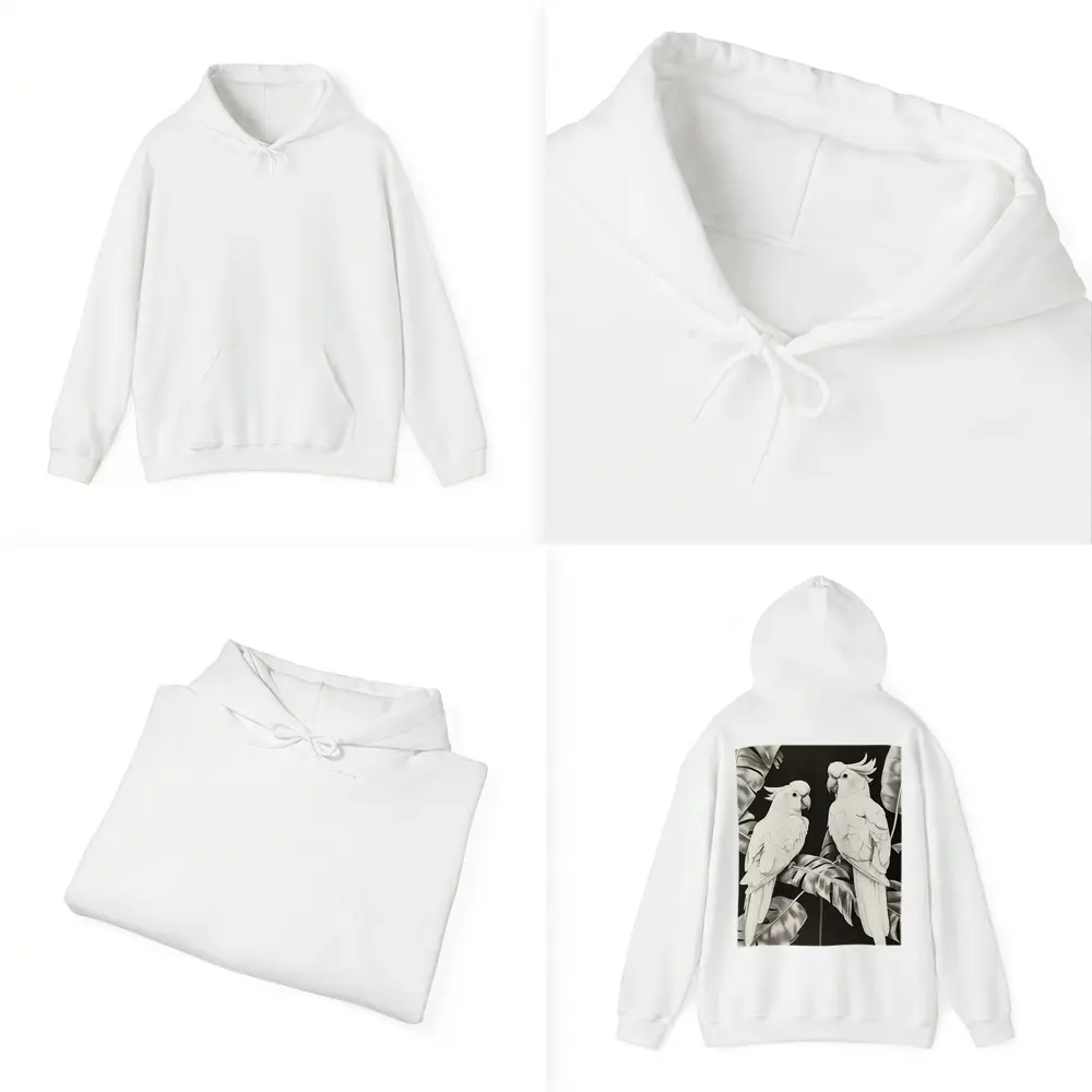 Two White Cockatoos Black and White Art – Hoodies