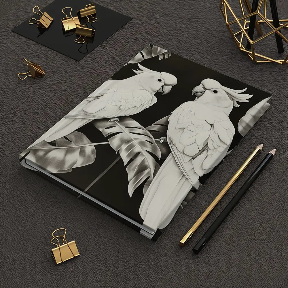 Two White Cockatoos Black and White Art – Notebooks