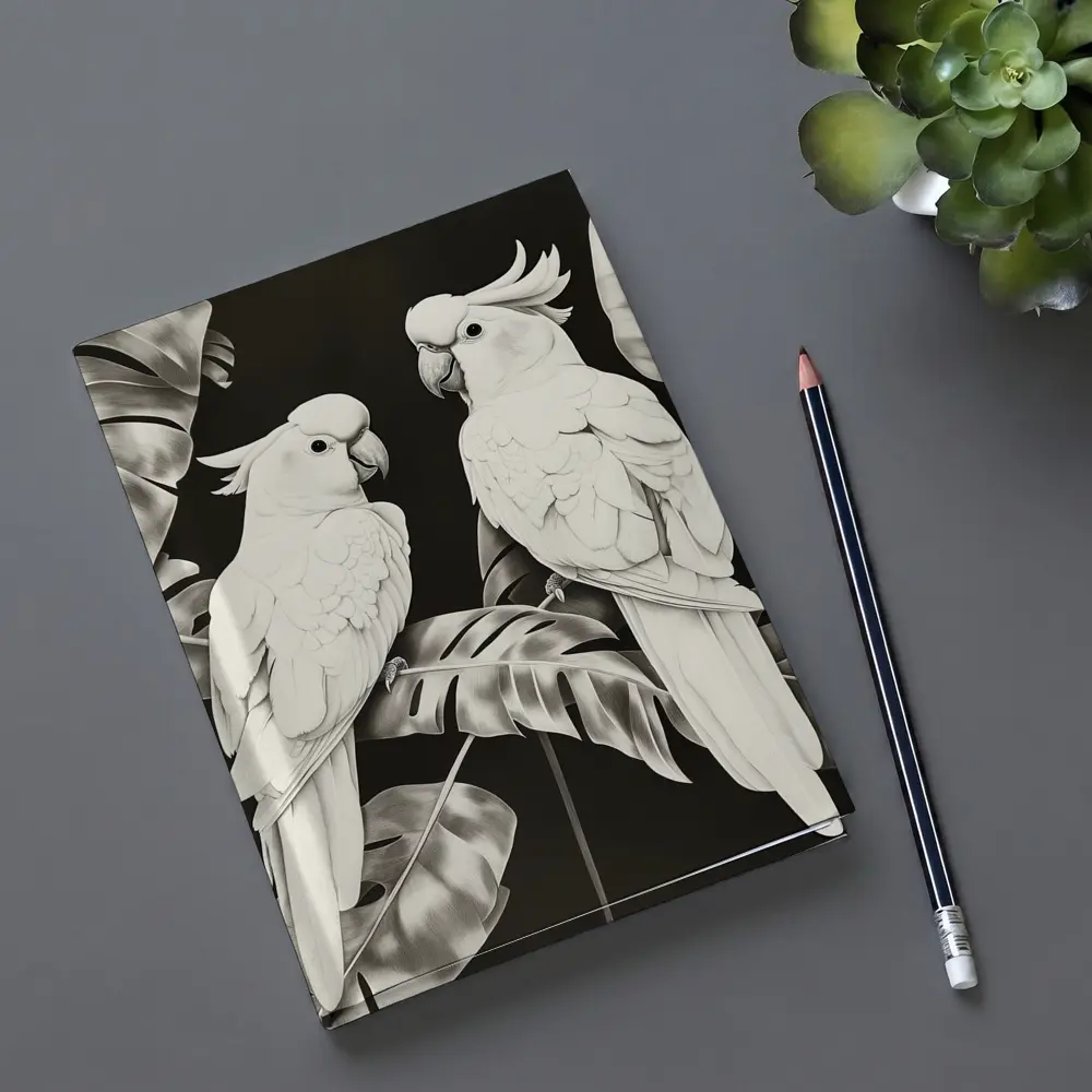 Two White Cockatoos Black and White Art – Notebooks