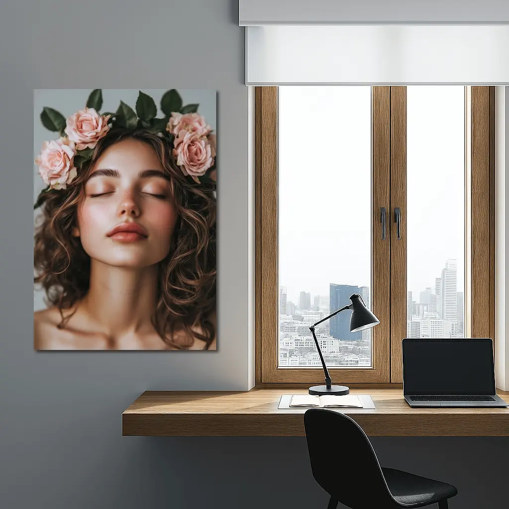 Woman With Pink Roses Flower Crown – Wall Art