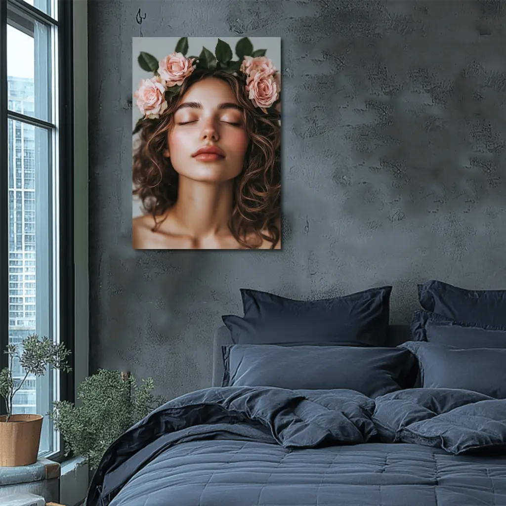 Woman With Pink Roses Flower Crown – Wall Art