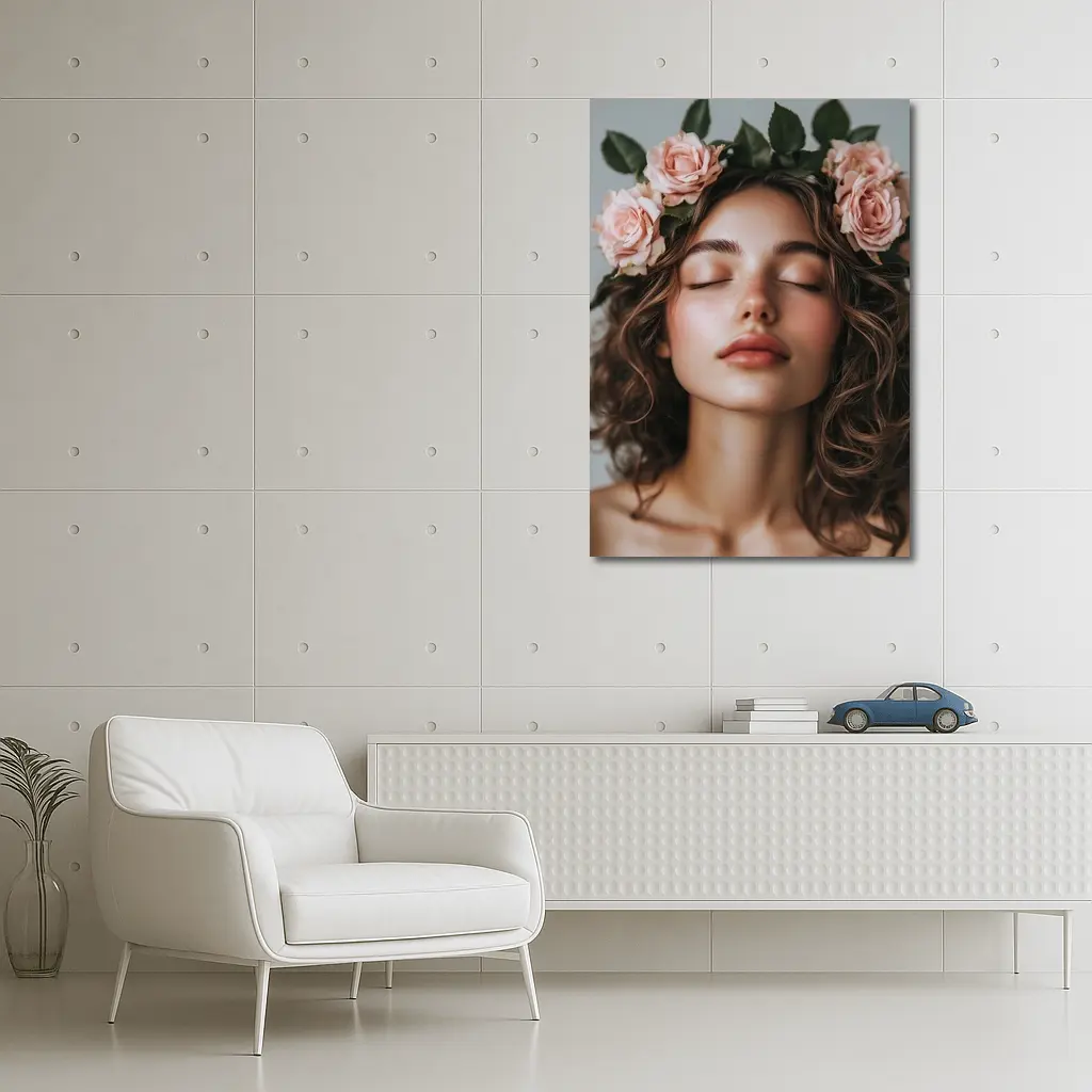 Woman With Pink Roses Flower Crown – Wall Art