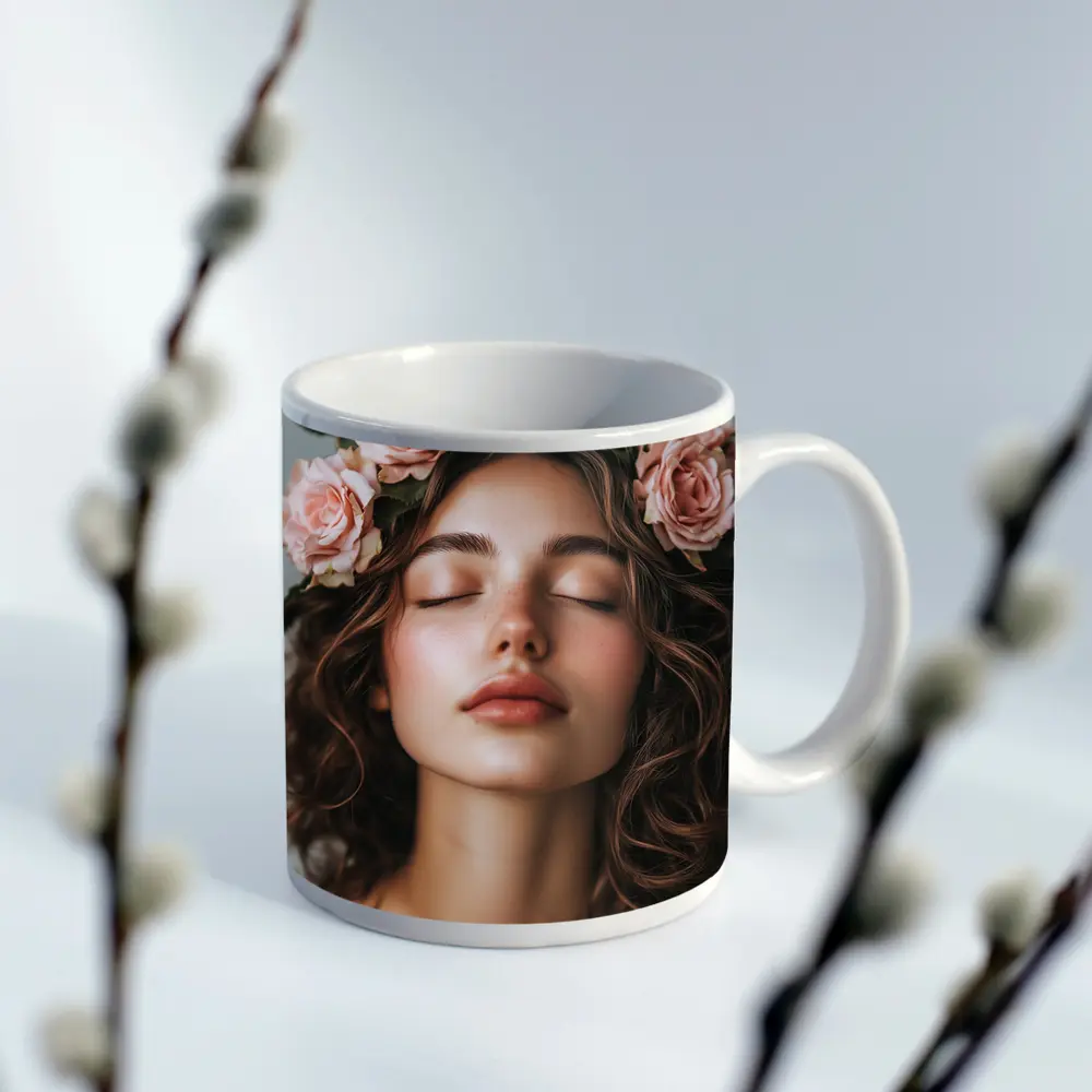 Woman With Pink Roses Flower Crown – Mugs
