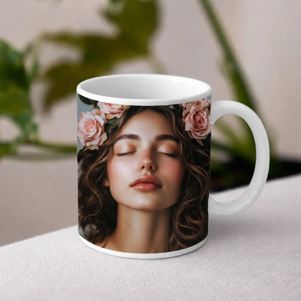 Woman With Pink Roses Flower Crown – Mugs