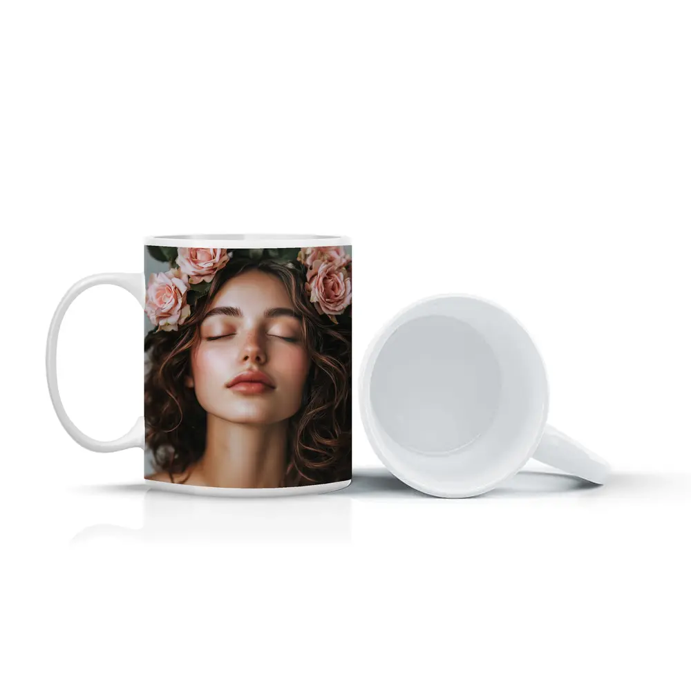 Woman With Pink Roses Flower Crown – Mugs