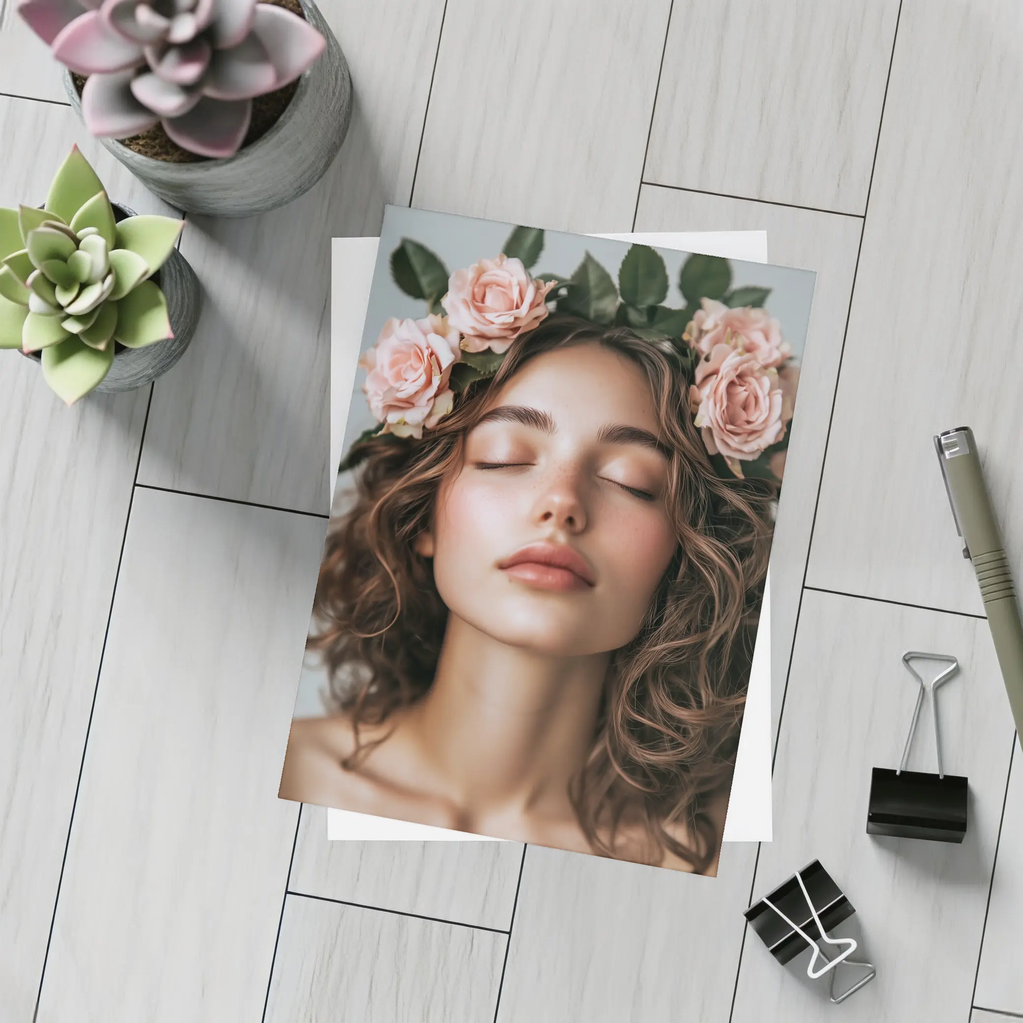 Woman With Pink Roses Flower Crown – Postcards