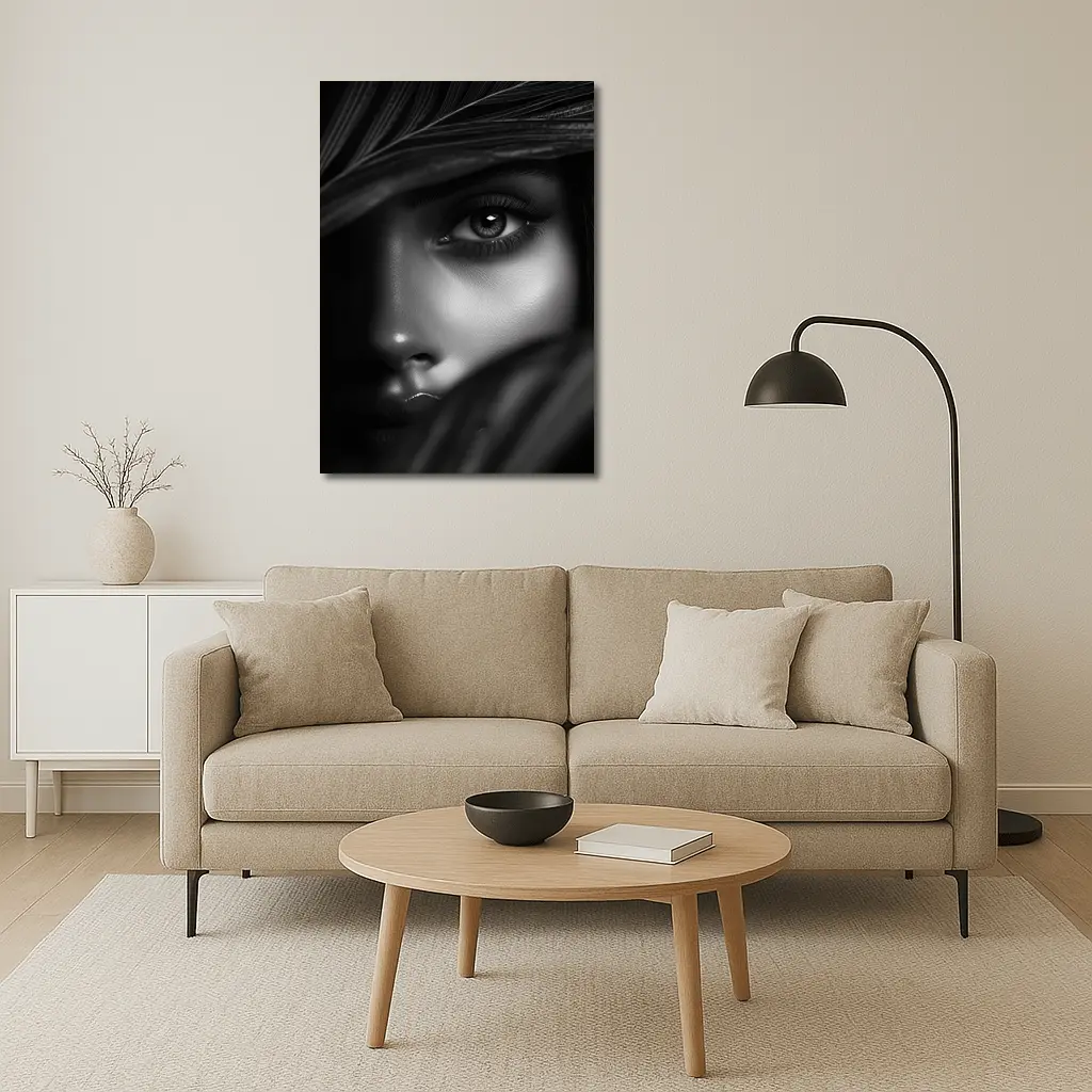 Black and White Woman Portrait Tropical Leaves – Wall Art