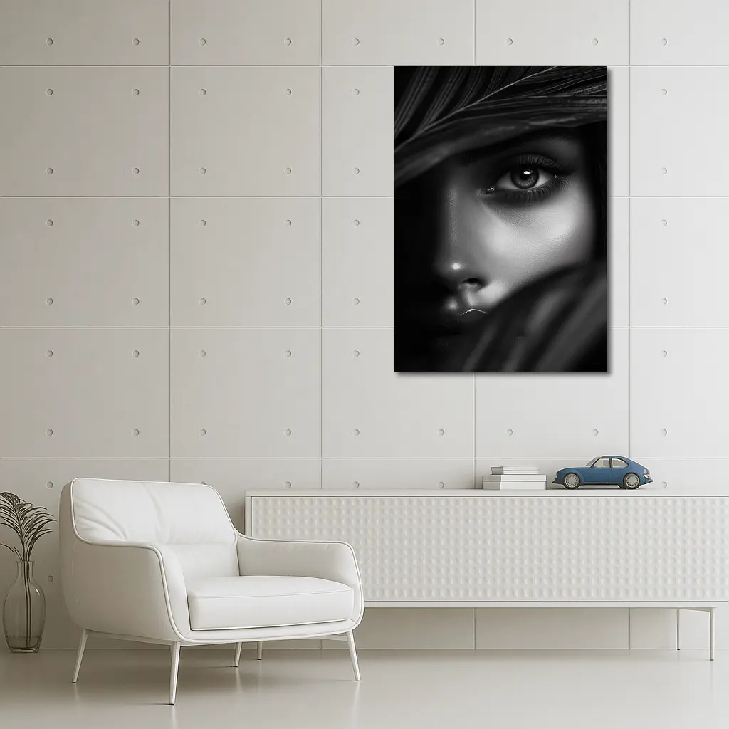 Black and White Woman Portrait Tropical Leaves – Wall Art