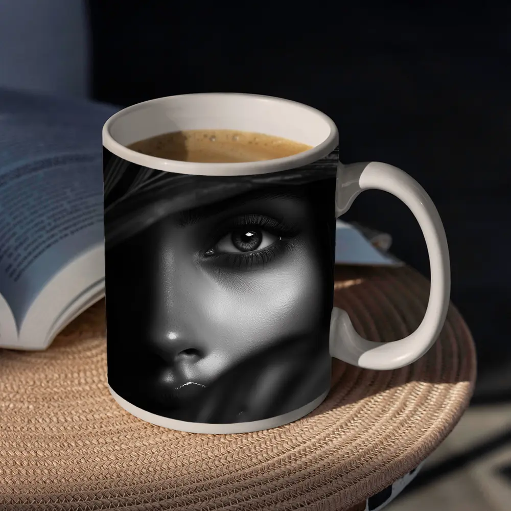 Black and White Woman Portrait Tropical Leaves – Mugs
