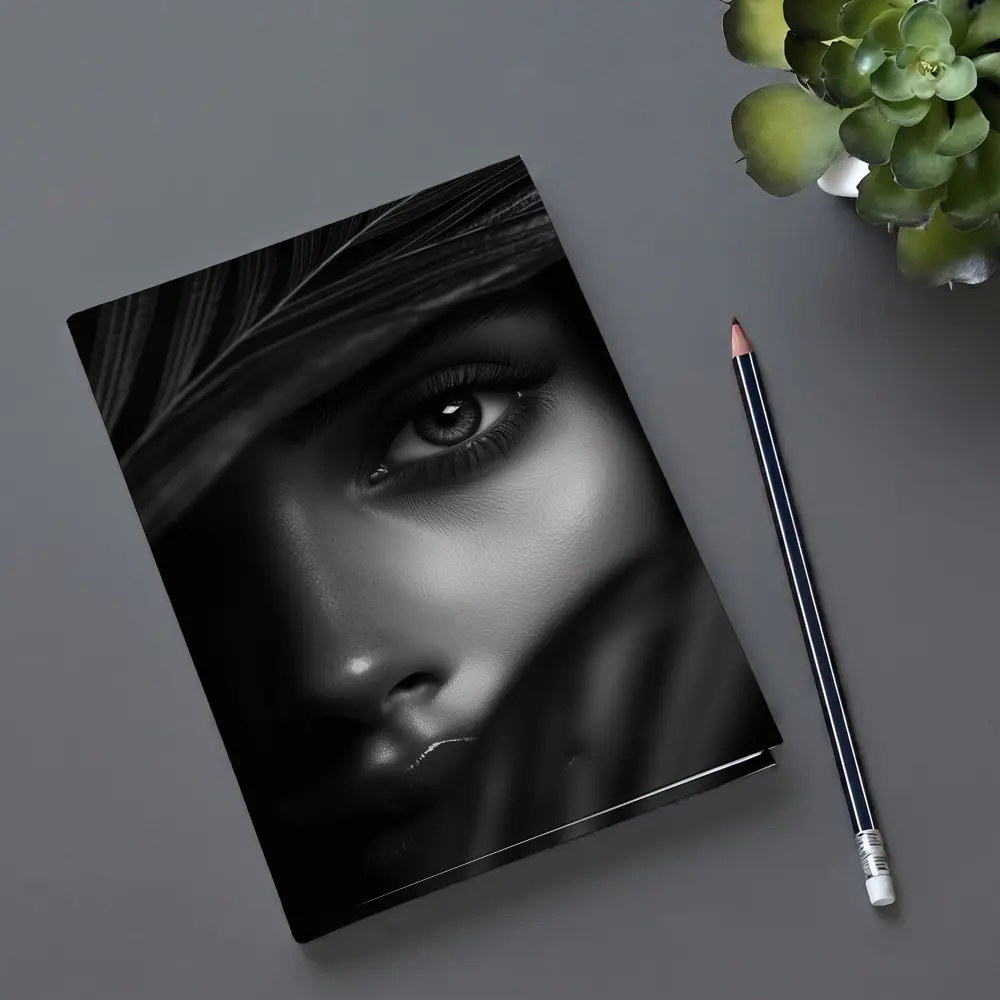 Black and White Woman Portrait Tropical Leaves – Notebooks