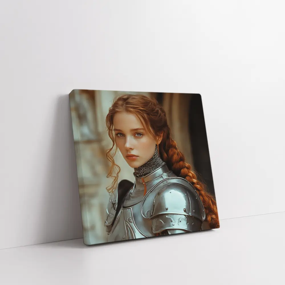 Young Female Knight Silver Armor Castle – Wall Art