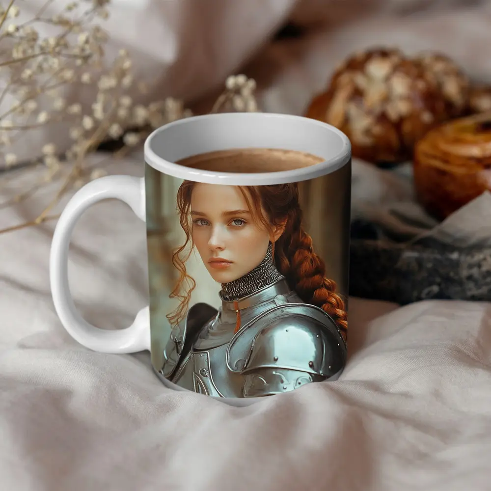 Young Female Knight Silver Armor Castle – Mugs
