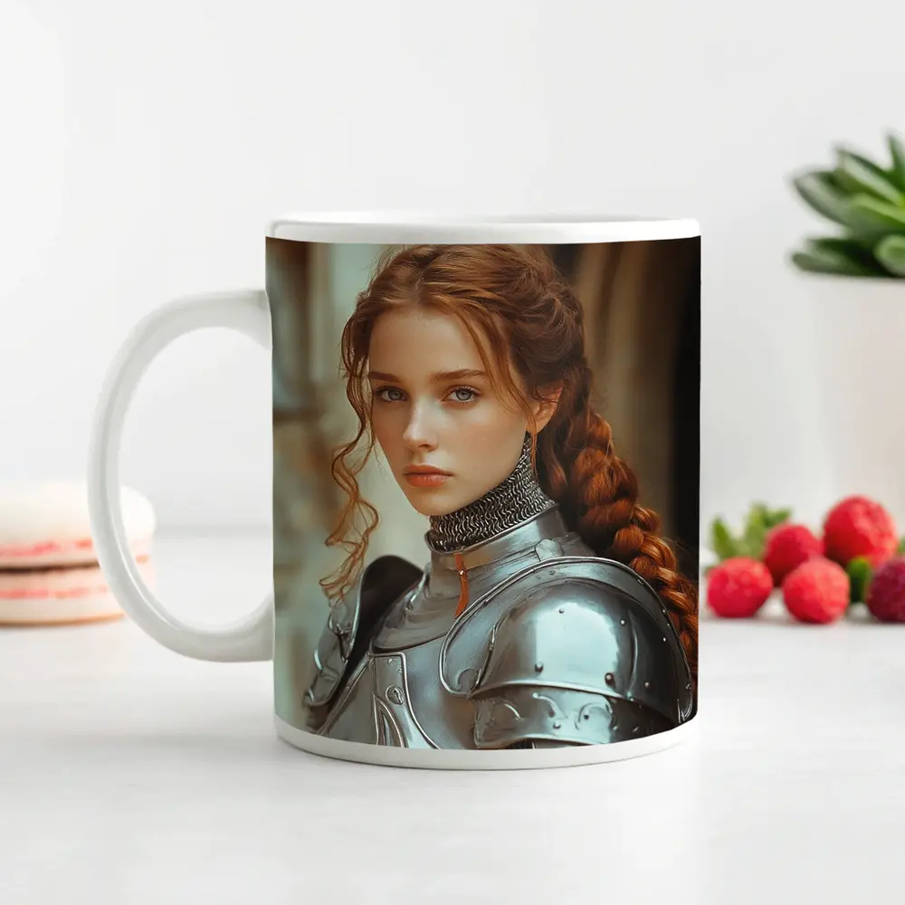 Young Female Knight Silver Armor Castle – Mugs