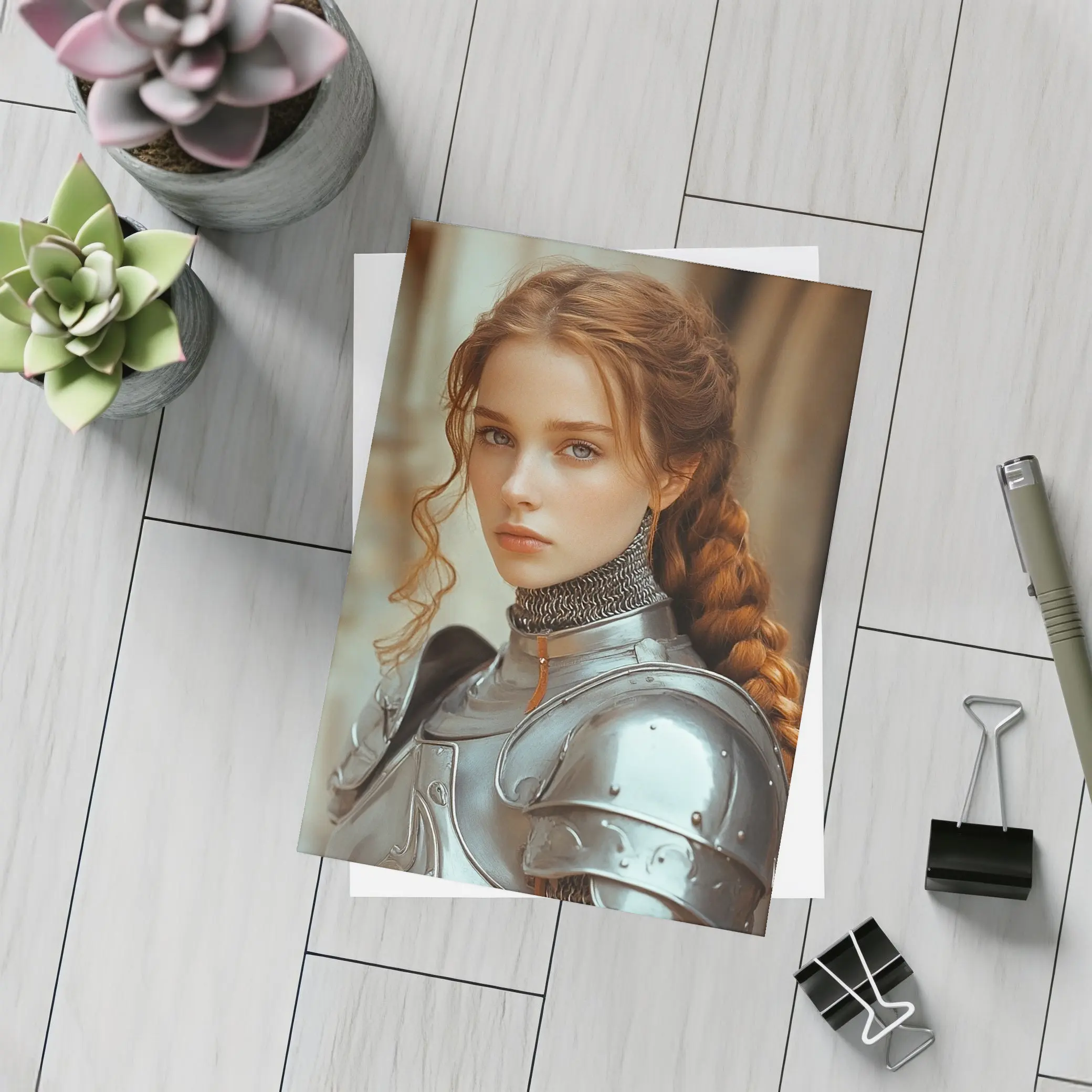 Young Female Knight Silver Armor Castle – Postcards