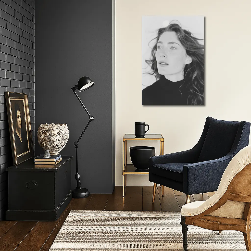 Black and White Woman Portrait Windy Hair – Wall Art