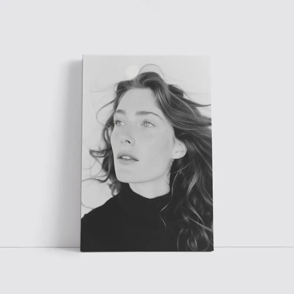 Black and White Woman Portrait Windy Hair – Wall Art