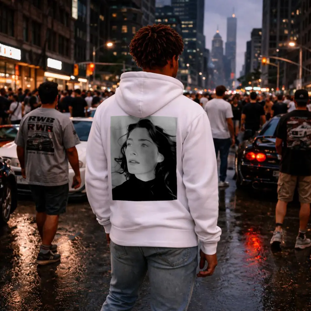 Black and White Woman Portrait Windy Hair – Hoodies
