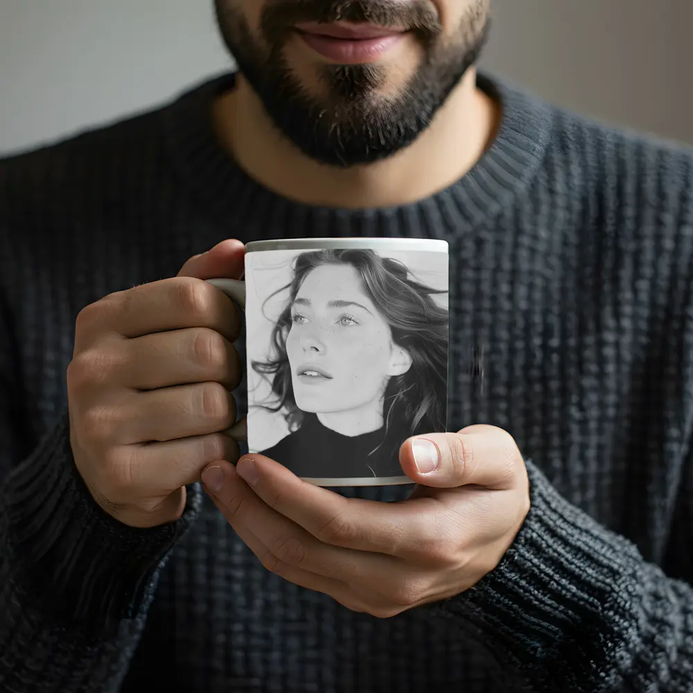 Black and White Woman Portrait Windy Hair – Mugs