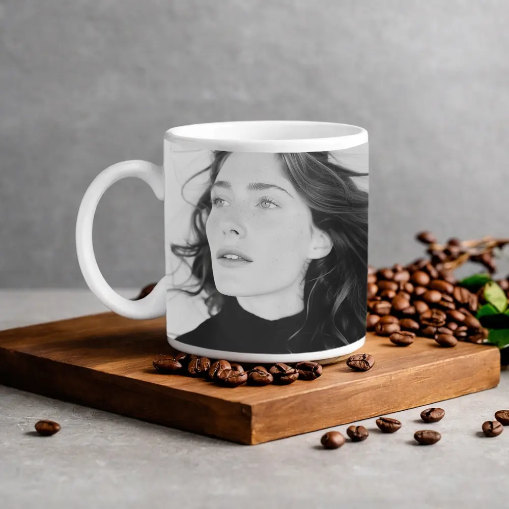 Black and White Woman Portrait Windy Hair – Mugs