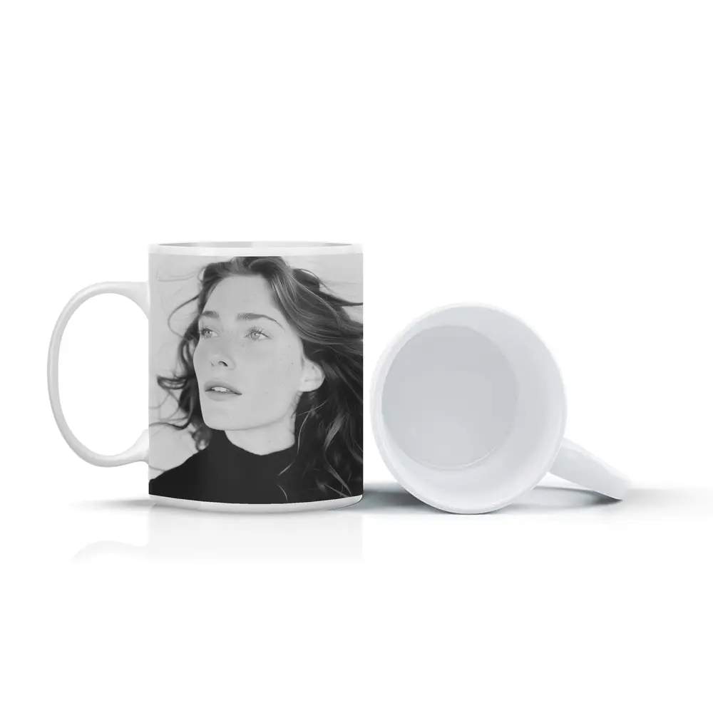 Black and White Woman Portrait Windy Hair – Mugs