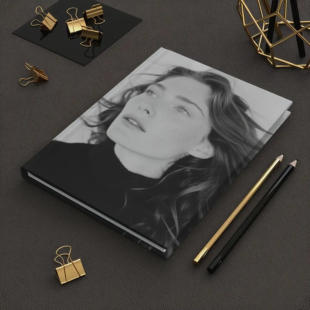 Black and White Woman Portrait Windy Hair – Notebooks