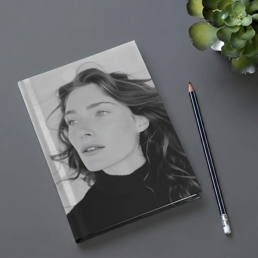 Black and White Woman Portrait Windy Hair – Notebooks