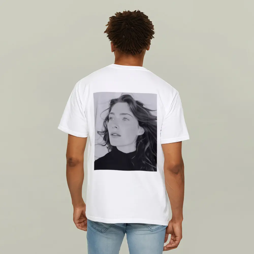 Black and White Woman Portrait Windy Hair – T-Shirts