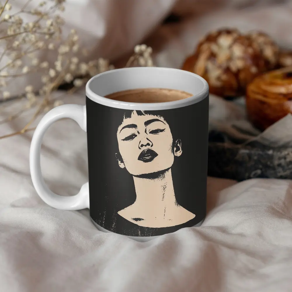 Bold Woman Portrait Dark Graphic Art – Mugs