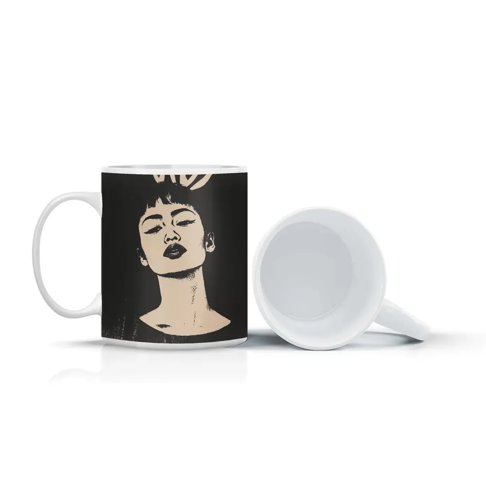 Bold Woman Portrait Dark Graphic Art – Mugs