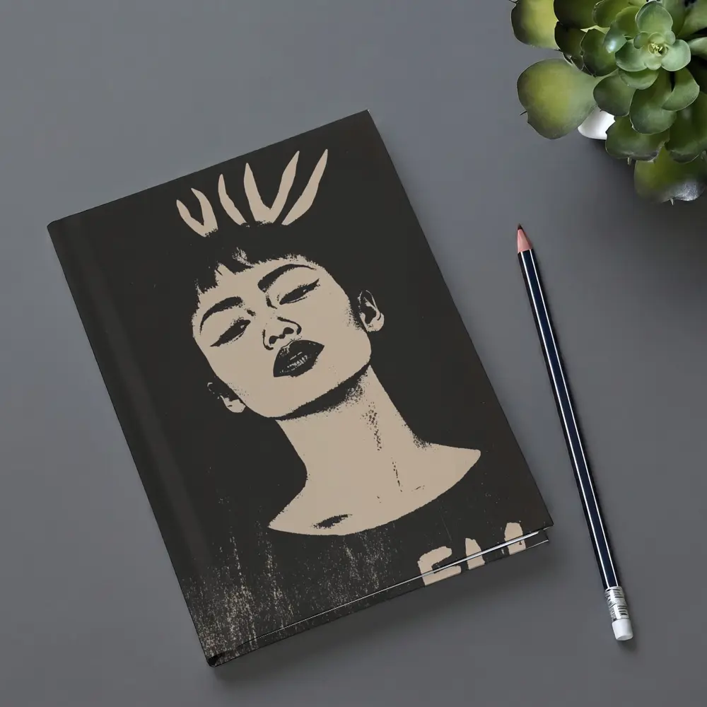 Bold Woman Portrait Dark Graphic Art – Notebooks