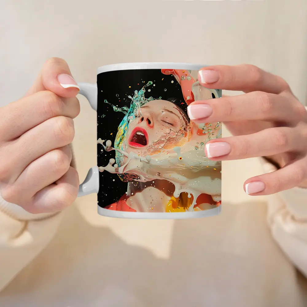 Woman Surreal Liquid Splash Colorful Art – Mugs