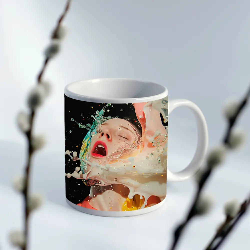 Woman Surreal Liquid Splash Colorful Art – Mugs