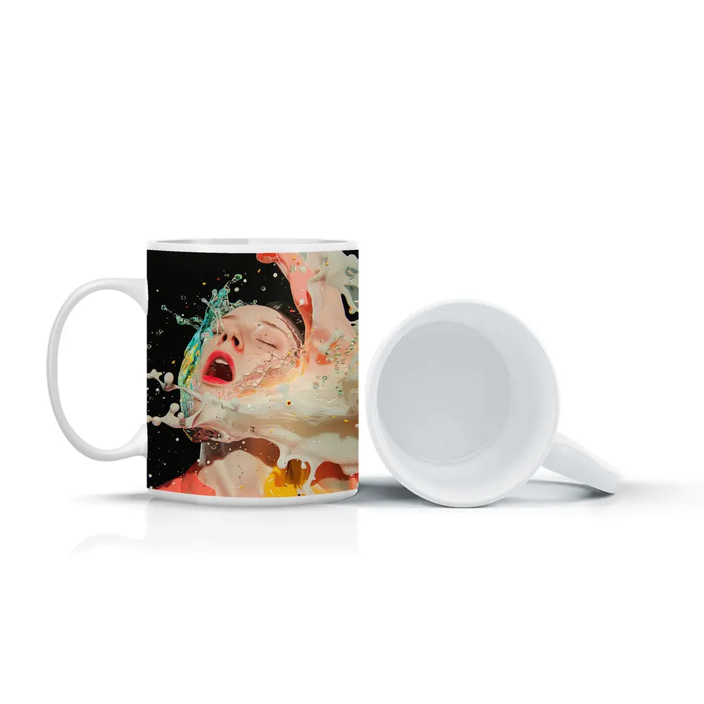 Woman Surreal Liquid Splash Colorful Art – Mugs
