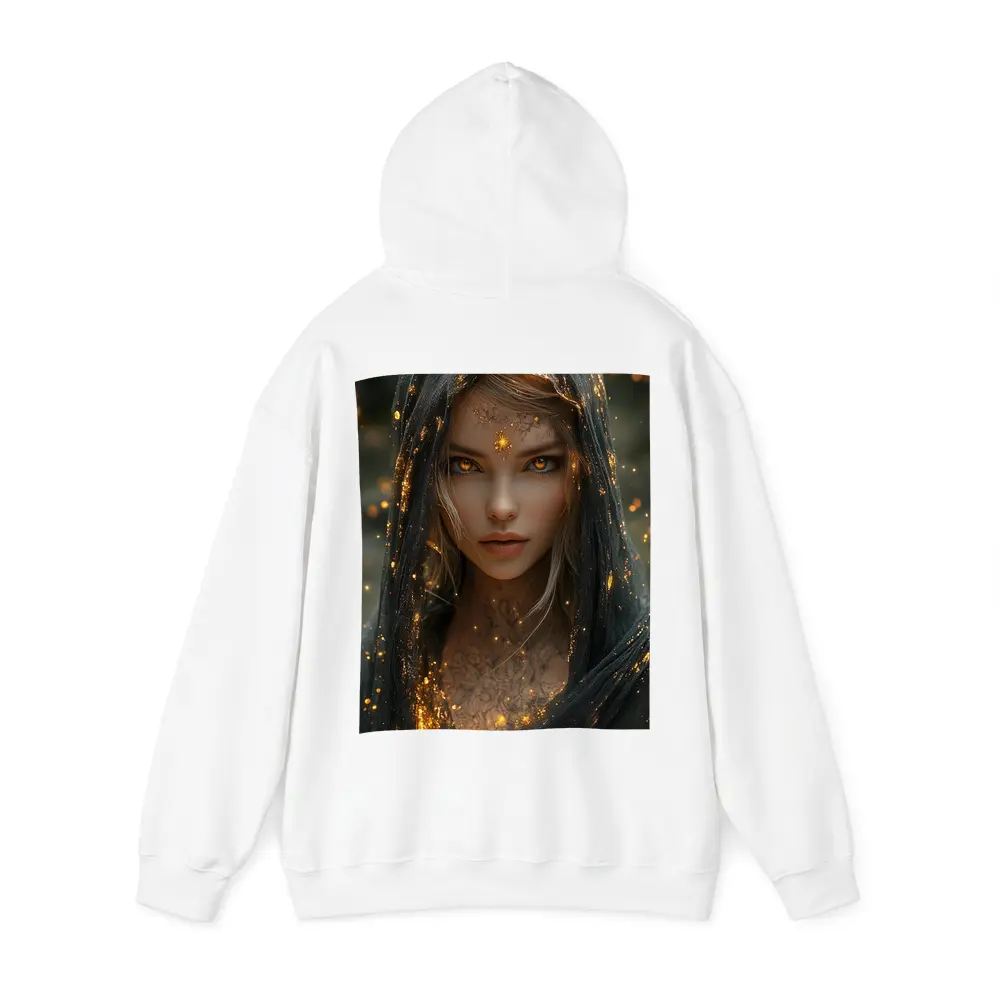 Fantasy Woman Golden Glowing Eyes Dark Veil – Hoodies