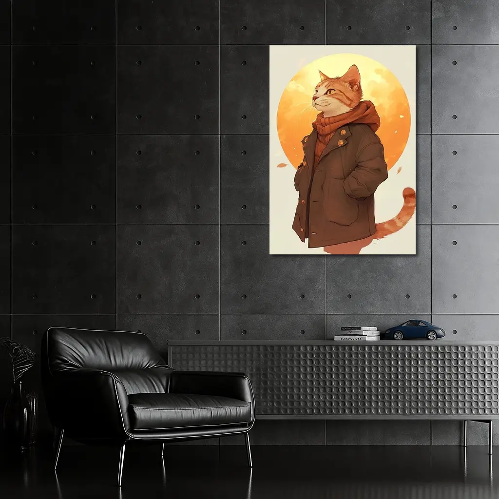 Tabby Cat Autumn Jacket Anime Art – Wall Art